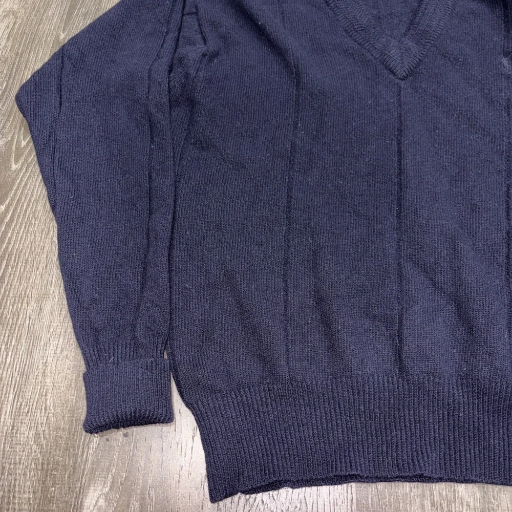 VTG YSL Yves Saint Laurent 80s LambsWool Sweater M Navy Cricket Knit Pullover